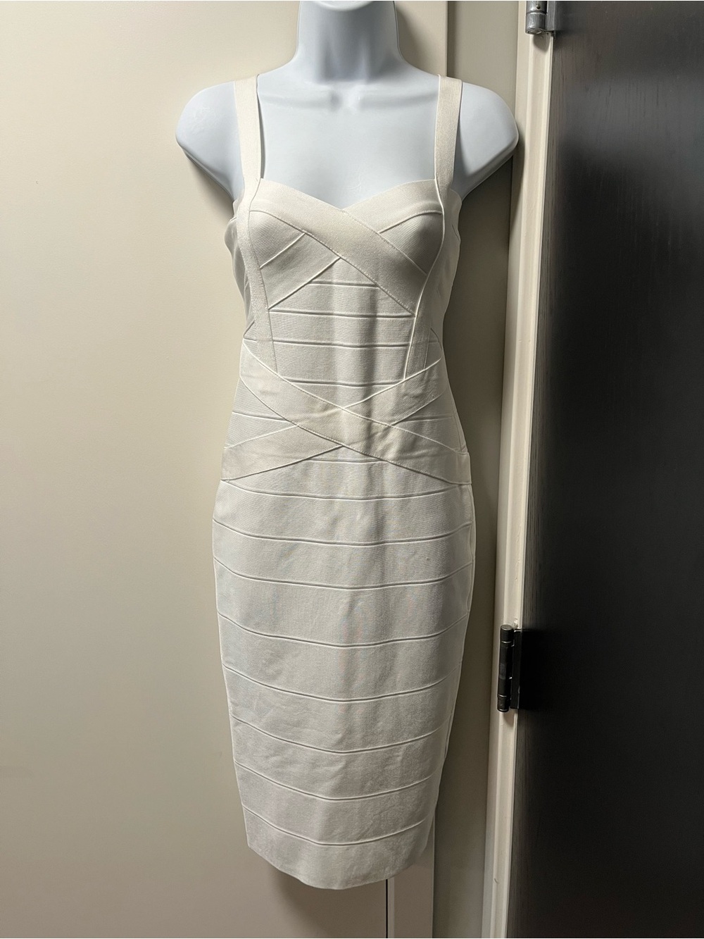 Ivory Bandage Midi Dress with Structured Bust and Wide Straps